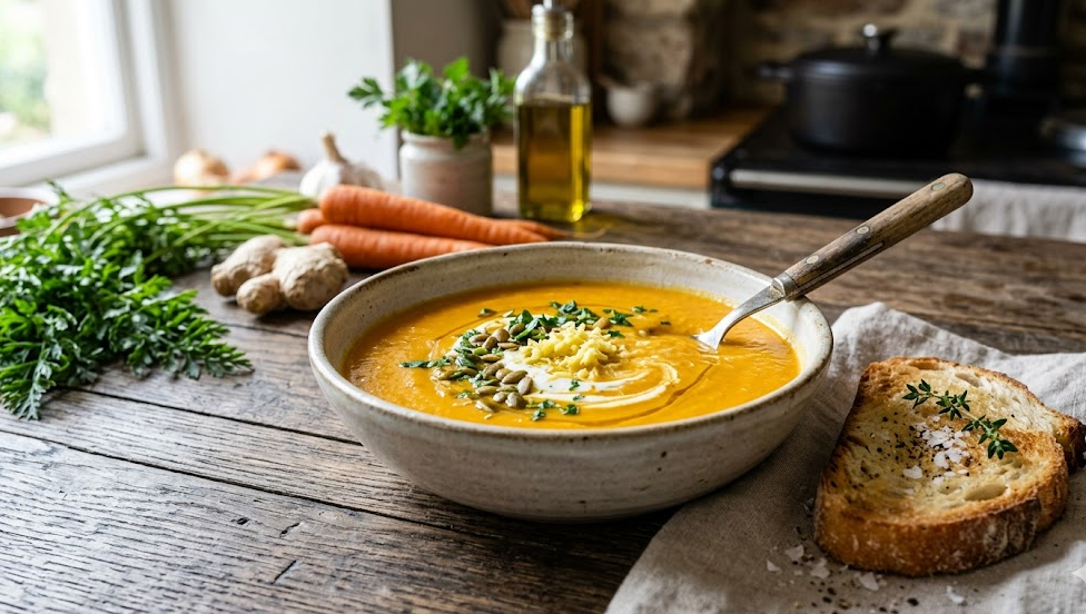Bol de crema de zanahoria con jengibre