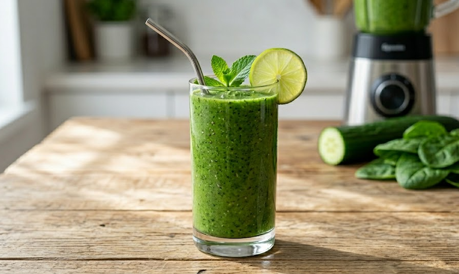 Smoothie verde quemagrasa viral con espinacas, pepino y lima