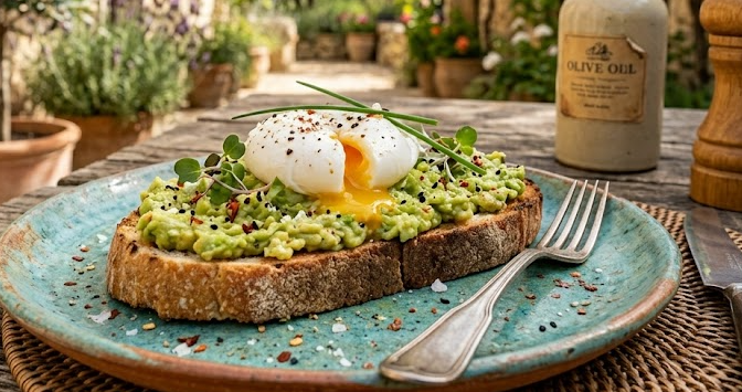 Tostada con aguacate y huevo pochado