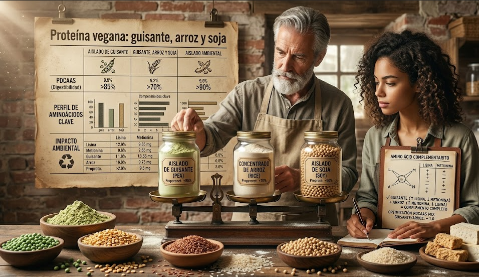 Proteína vegana: guisante, arroz y soja comparadas