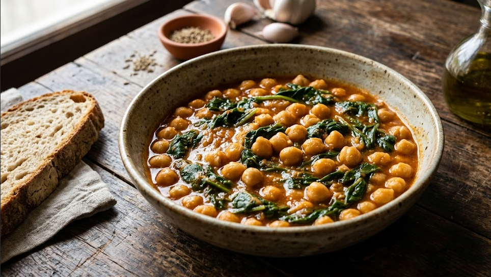 Cazuela de garbanzos con espinacas