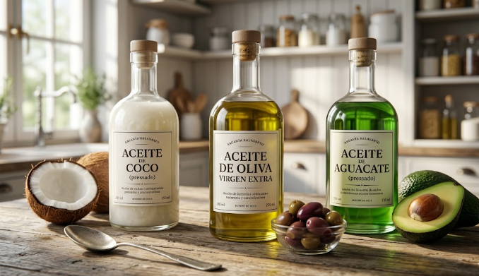 Aceites de oliva, coco y aguacate