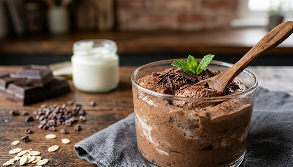 Mousse de chocolate en copa con cacao