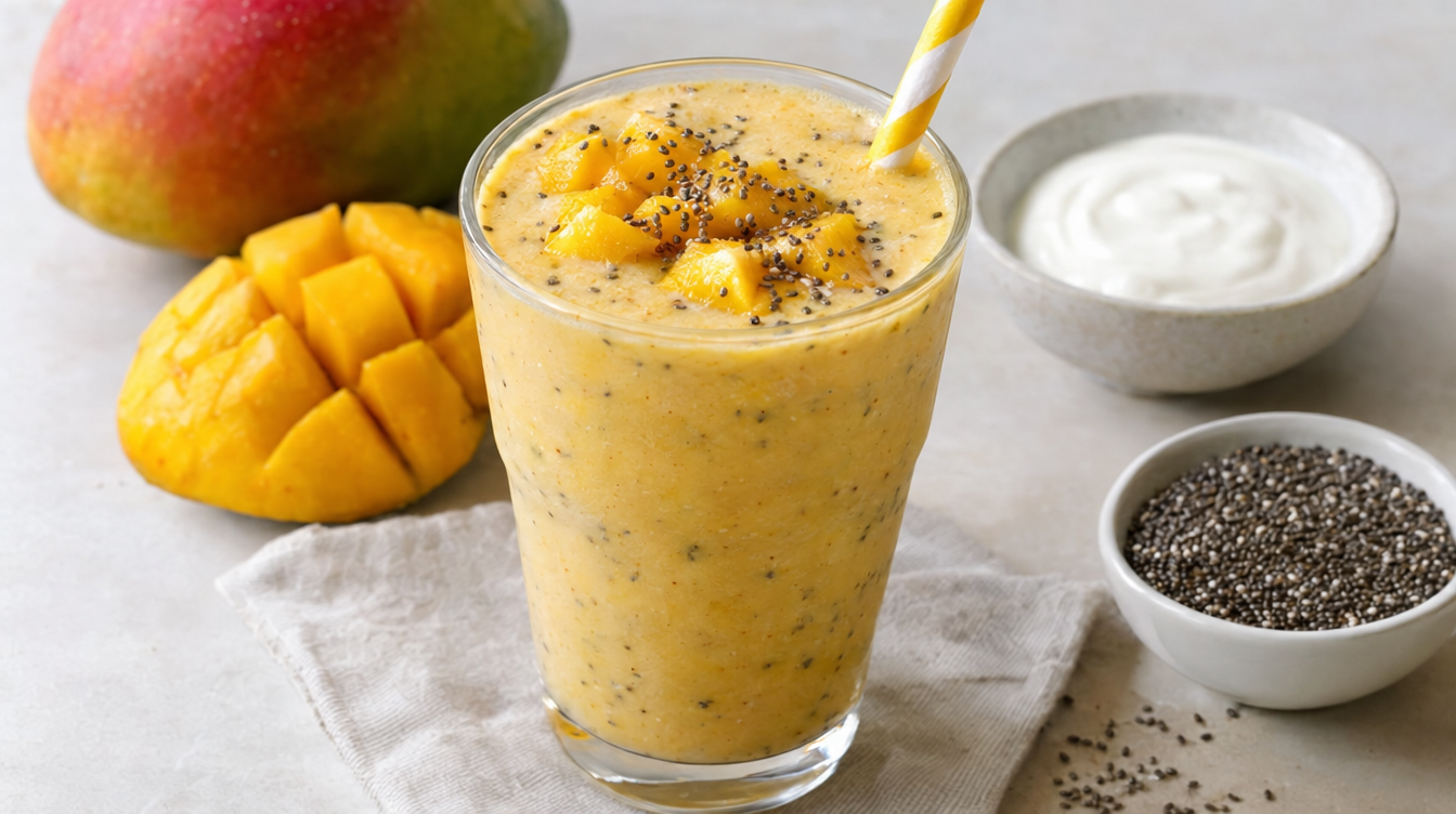 Smoothie de mango, yogur y semillas de chía