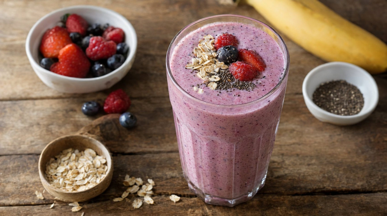 Smoothie de yogur, frutos rojos y avena