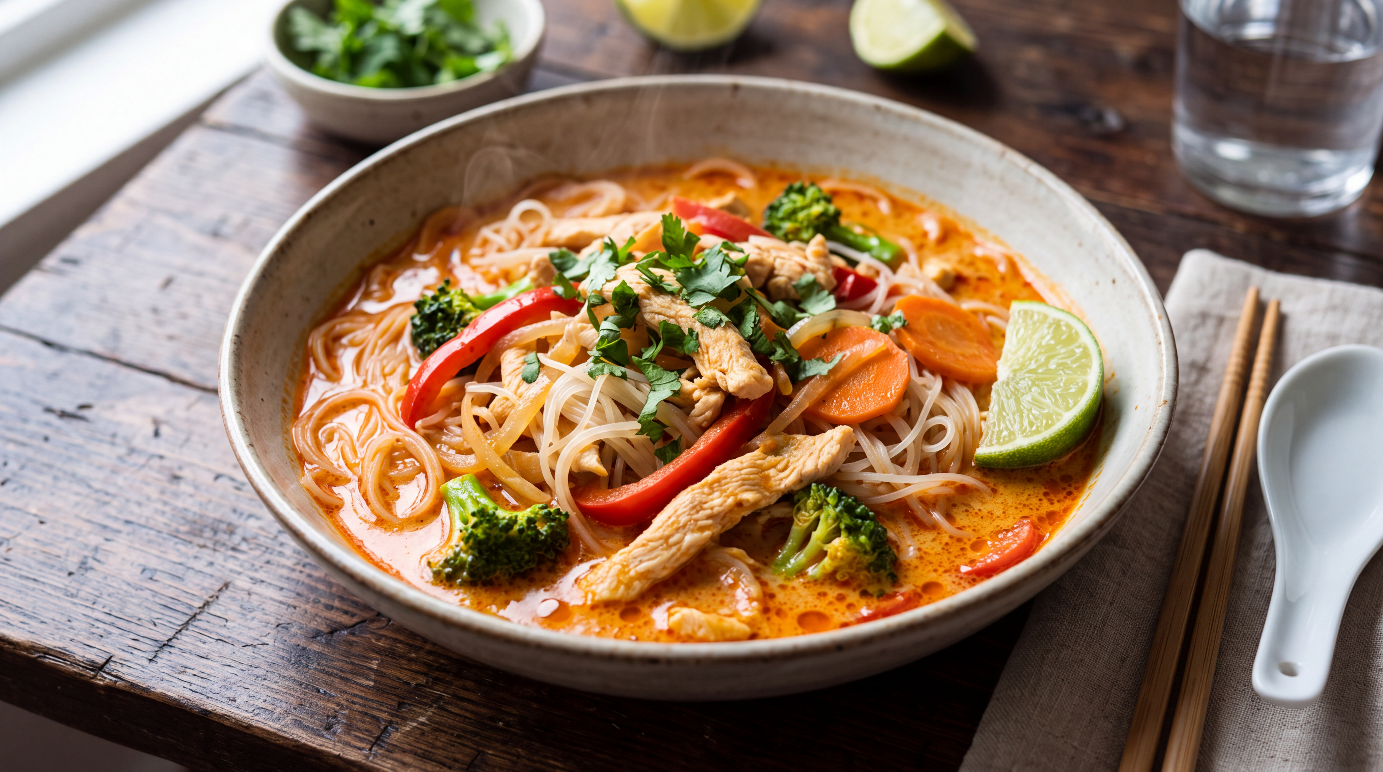 Curry rojo de pollo con noodles