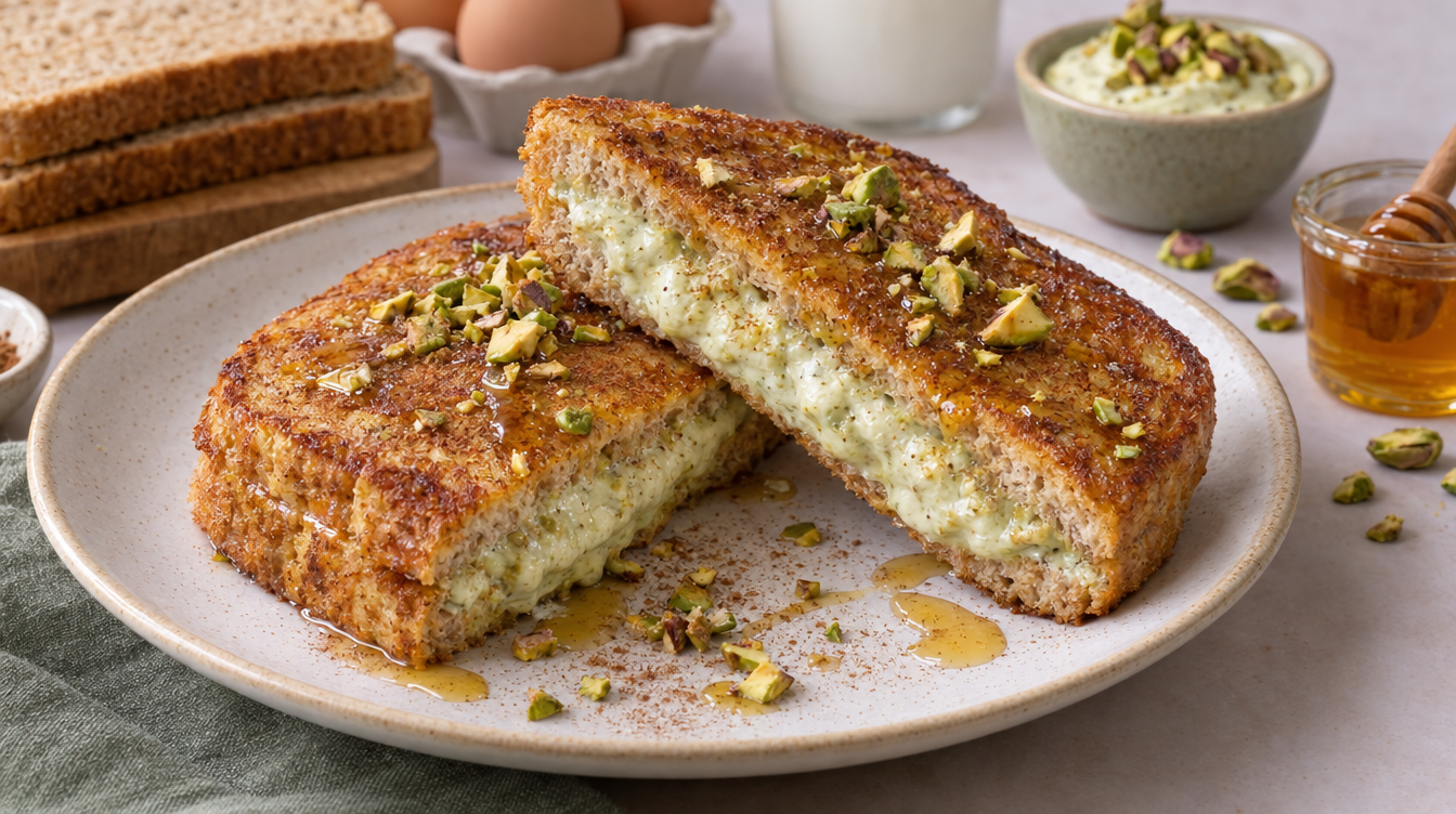 French toast rellena de yogur y crema de pistacho