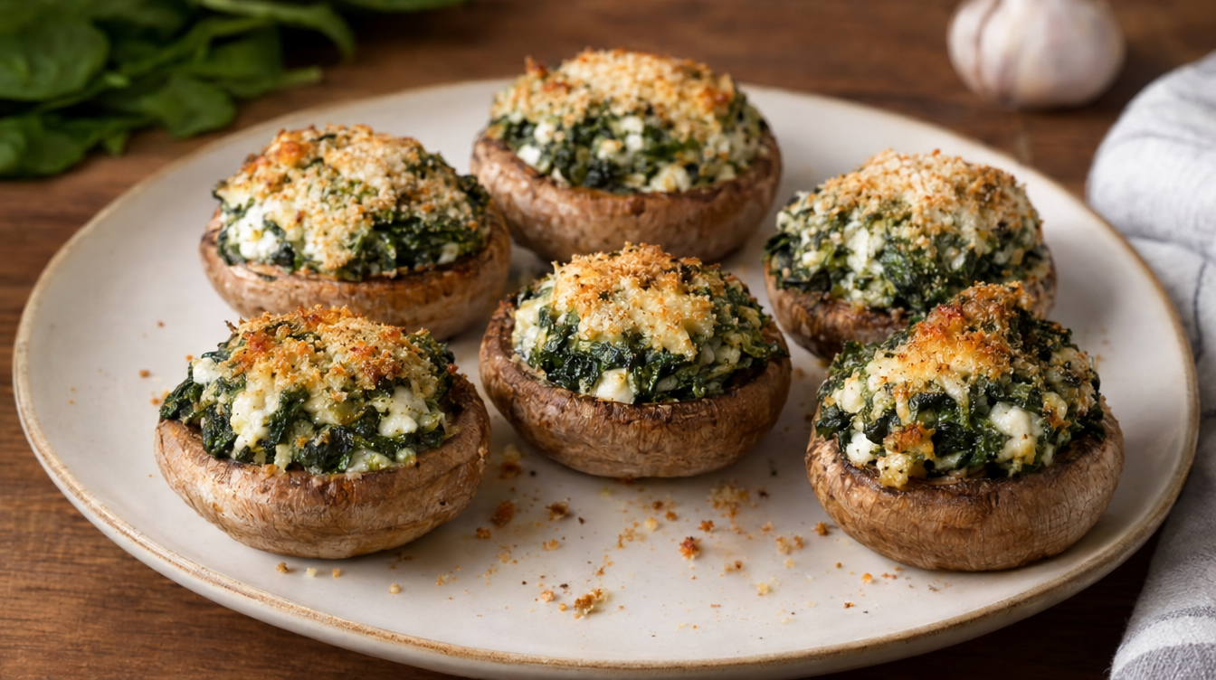 Champiñones rellenos de espinacas y queso fresco