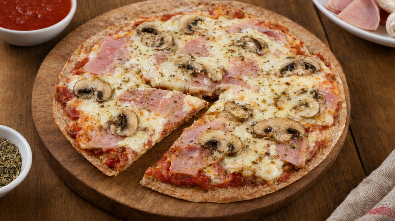 Pizza Fit de jamón cocido y champiñón