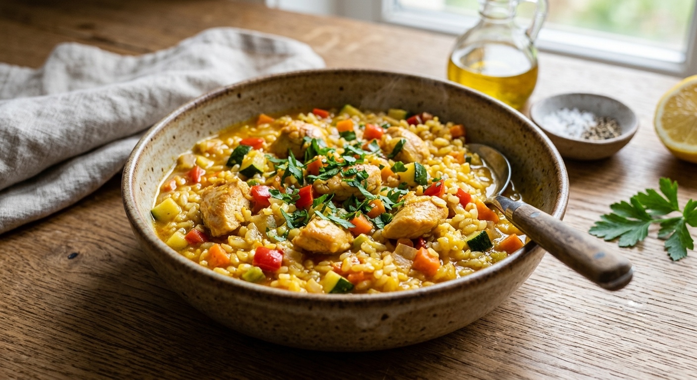 Arroz Caldoso de Pollo y Verduras