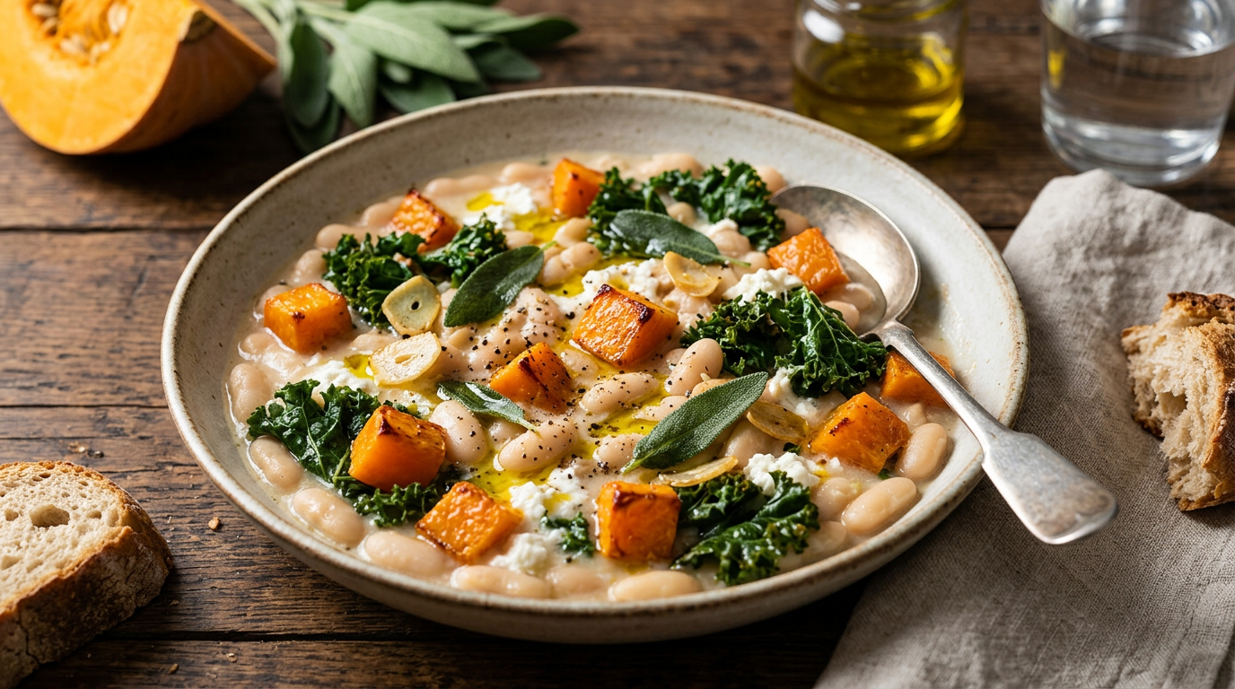 Alubias cremosas con calabaza y kale
