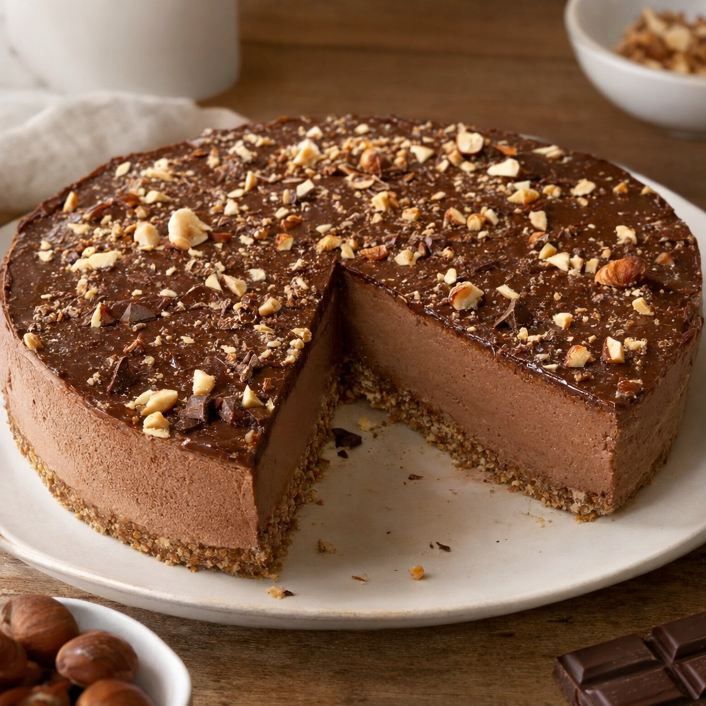 Cheesecake de chocolate y avellanas con yogur griego