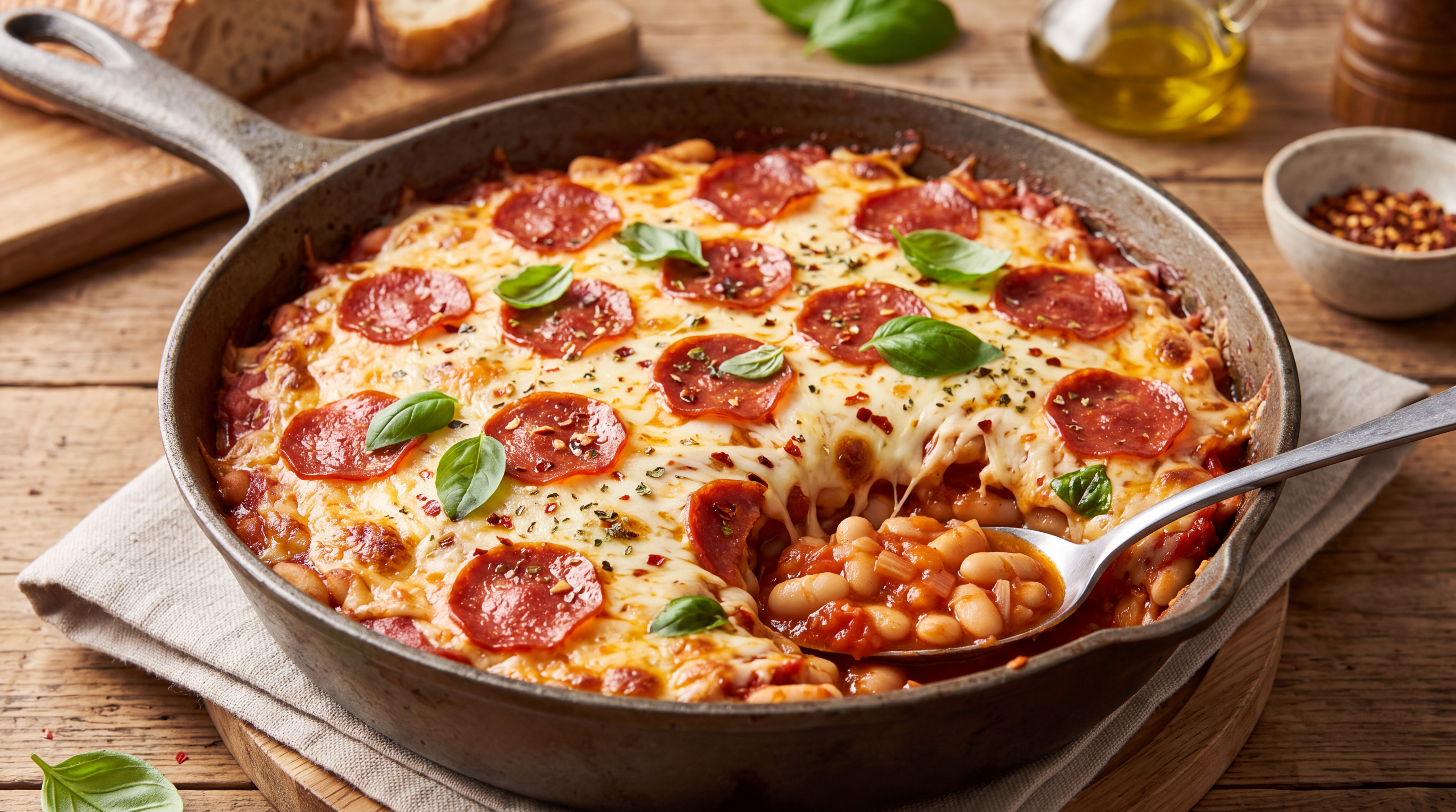 Alubias blancas estilo pizza gratinadas