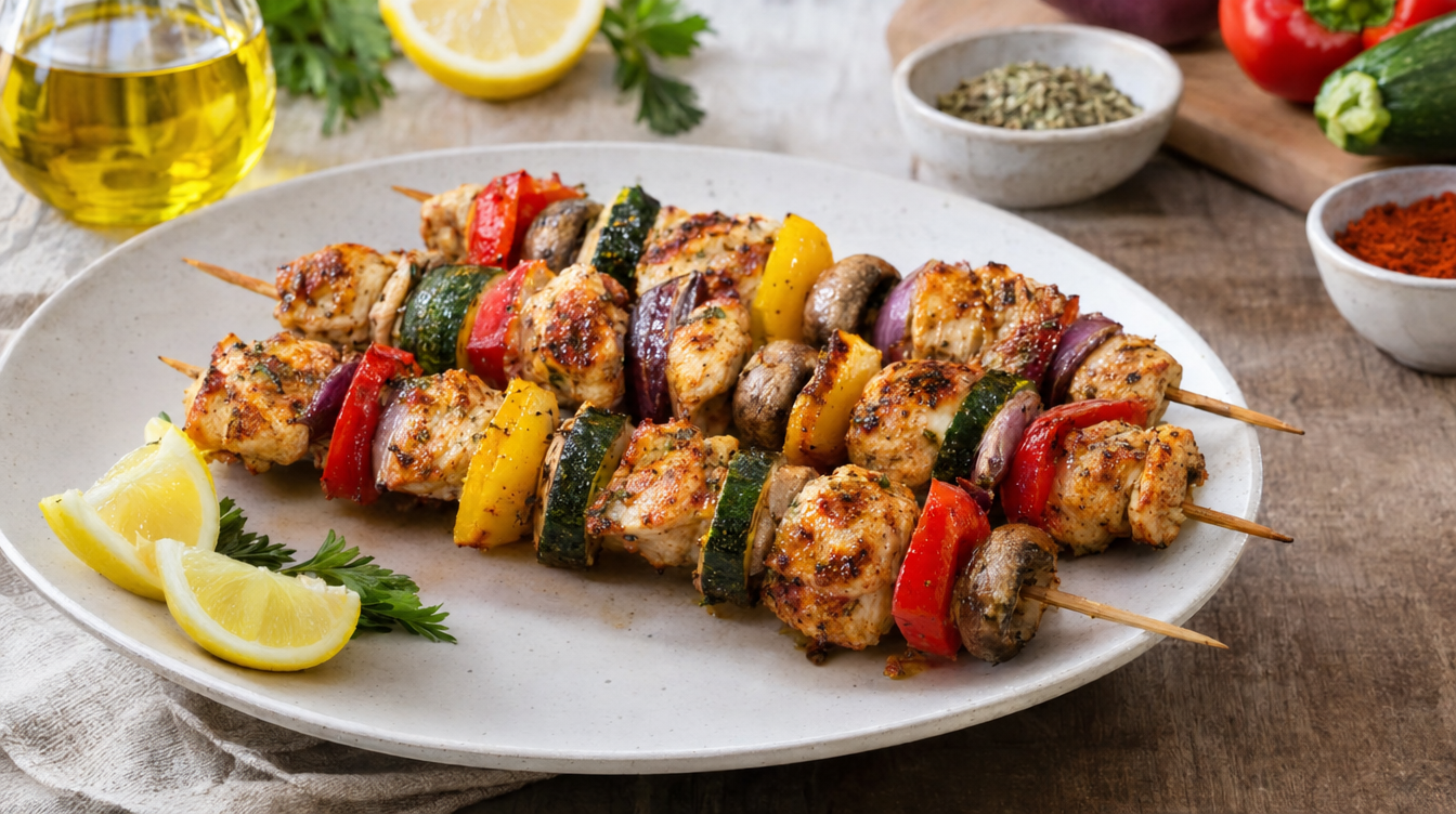 Brochetas de pollo con verduras