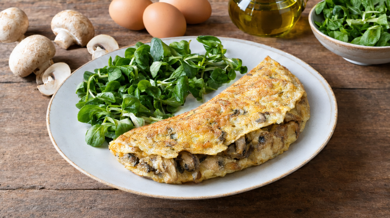 Tortilla de champiñones con canónigos