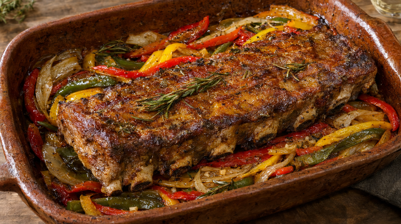 Costillar de cerdo asado con pimientos